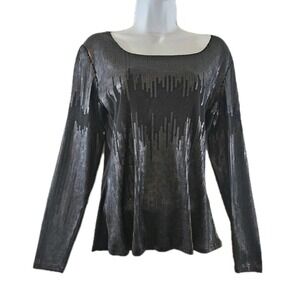 Unbranded Black Sequin Shirt Womens Small Long Sleeve Square Neck Party Glam